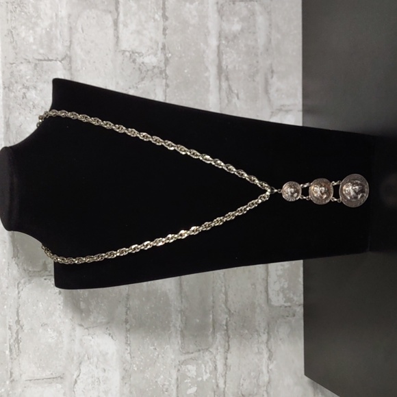 24" Silvertone Chain Link Necklace w/Triple Coin Medallion Pendant - Picture 3 of 5